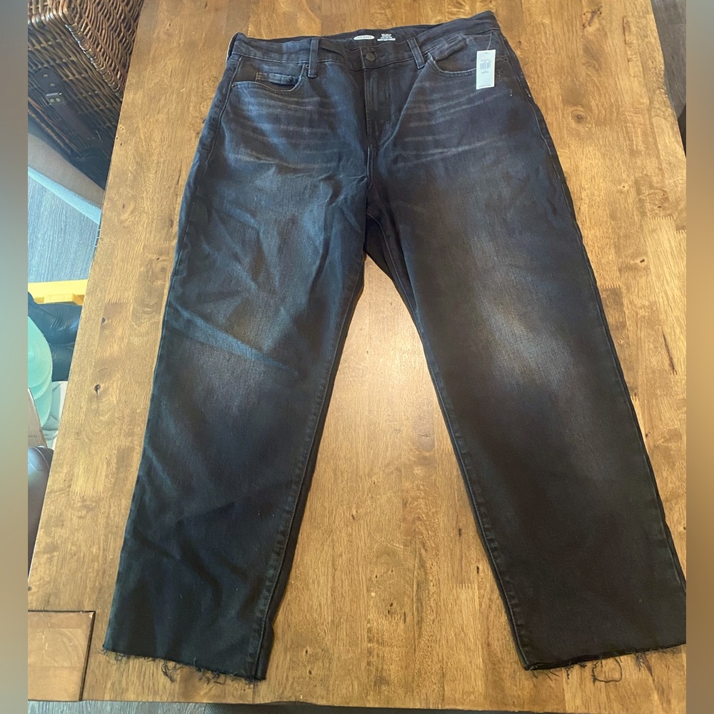 Old Navy The Sky Hi Straight Extra High Rise Black Jeans Denim sz 14 Petite